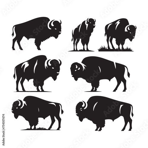 Bison Charge: Vector Silhouette Illustration of Majestic Bison in the Wild West Landscape. Ideal for Western-themed Designs. Bison vector.