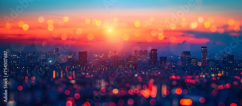 Vibrant Tokyo Sunset Panorama with Bokeh Lights Illuminating Urban Skyline photo