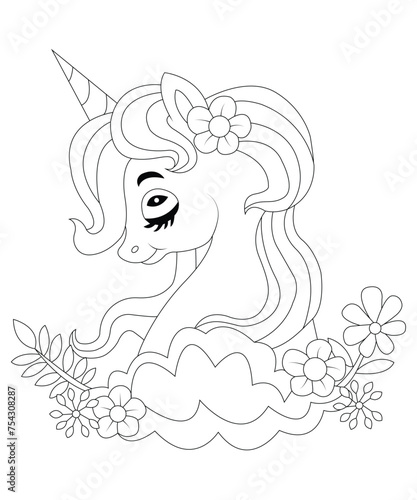 Unicorn coloring book page for children