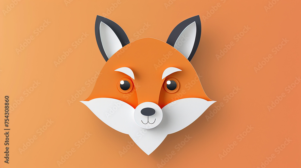 A fox face in papercut art style. Background of animal in papercut style A fox face in papercut art style. Background of animal in papercut style
