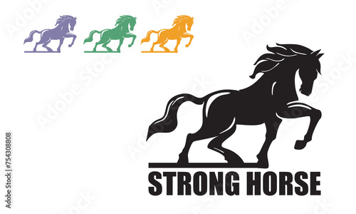 GREAT STRONG HORSE WALKING LOGO, silhouette of healthy mare standing vector illustrations