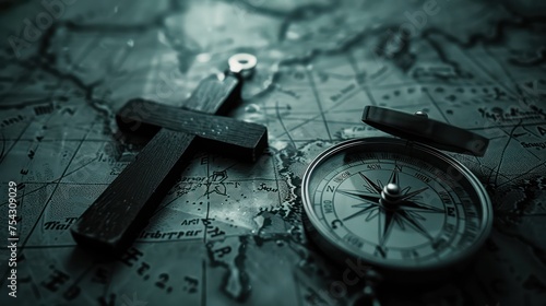 Cross and Compass on a map