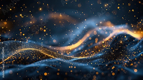 abstract background with dark blue and gold particle 