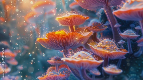 Fantastical jellyfish-like mushrooms in an enchanted forest dreamscape