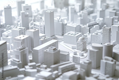 A model of a city, urban area landscape with three-dimensional elements