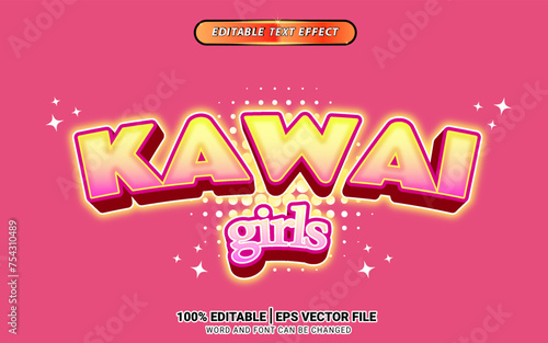 kawai comic cartoon text effect editable template design