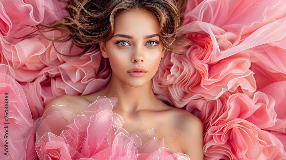 creative portrait of a fashion woman in beautiful pink dress creative portrait of a fashion woman in beautiful pink dress