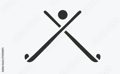 Crossed field hockey stick silhouettes. Grass, ground hockey logo, badge, banner, label element. Vector