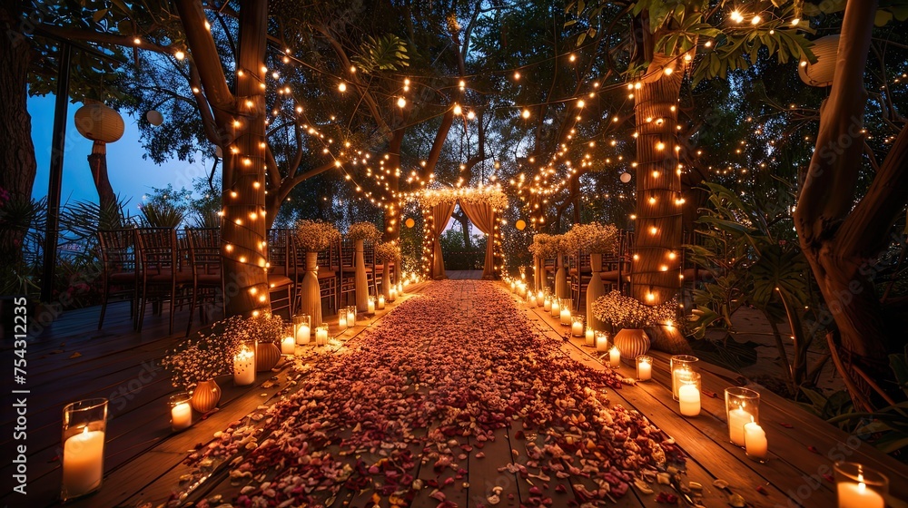 outdoor string lights wedding decor for the night ceremony 