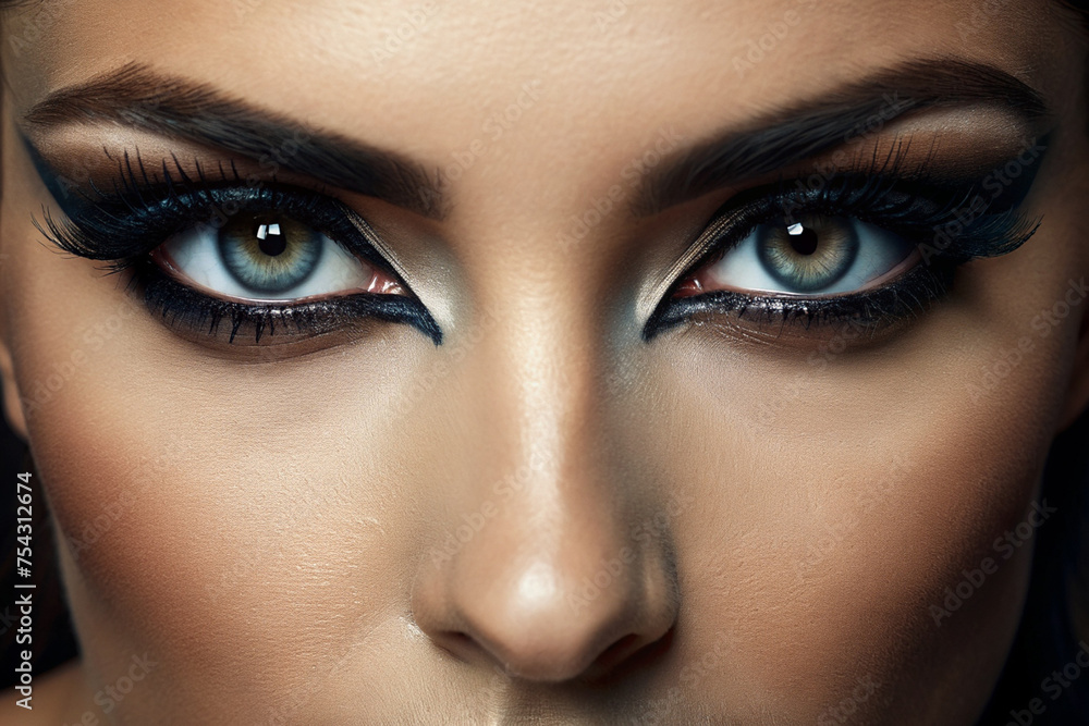 Obraz premium Close View of Woman's Eyes with Dramatic Eyeliner and Mascara