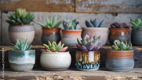 Wallpaper Mural Artistic pottery workshop where each handmade pot is designed specifically for succulents displayed against a rustic earthy background Torontodigital.ca
