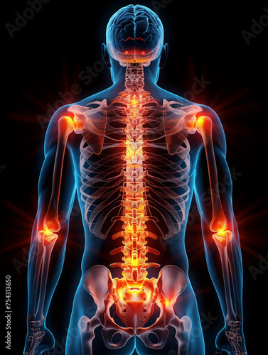 Illustration of back pain, highlighted in red on the spine area