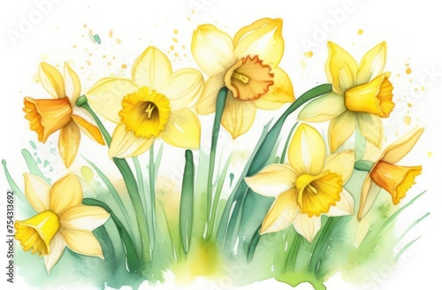 Narcissus flower painted in watercolor