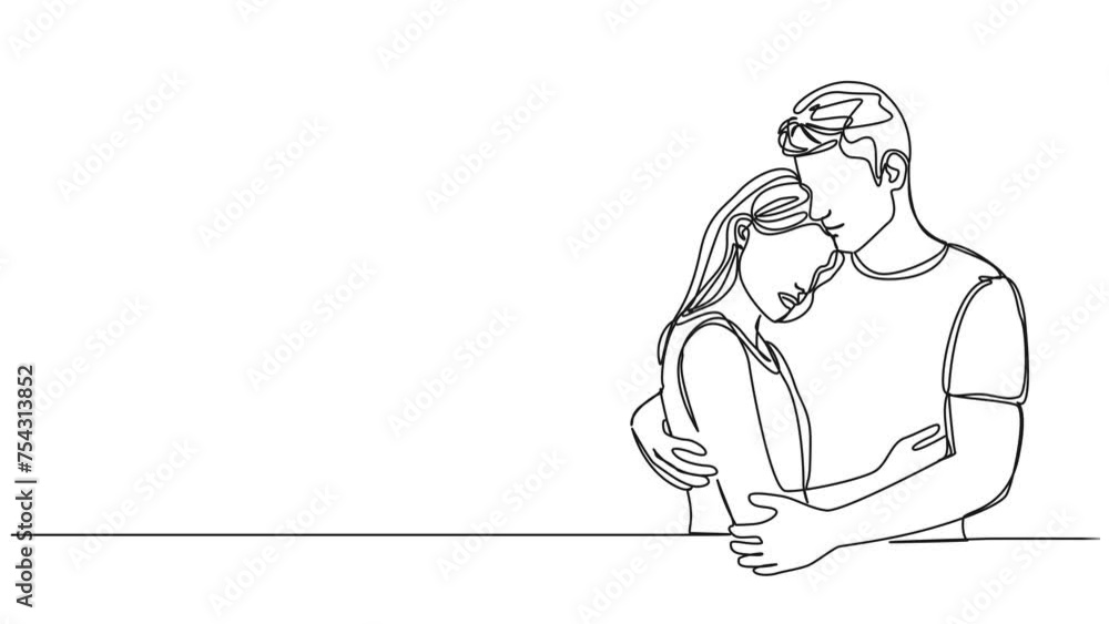 animated continuous single line drawing of man and woman tenderly embracing each other, line art animation animated continuous single line drawing of man and woman tenderly embracing each other, line art animation