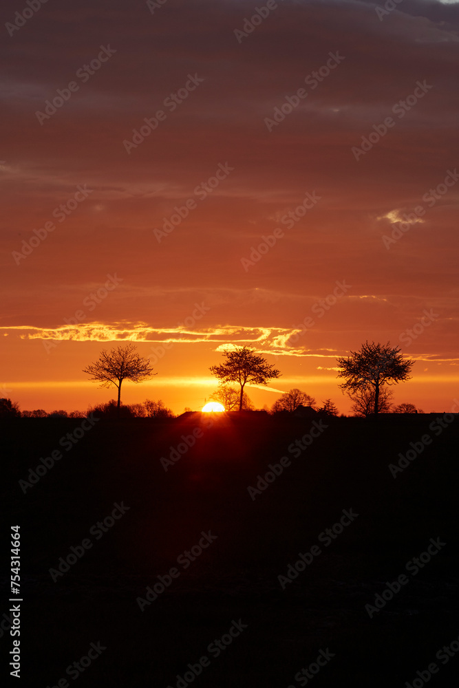 Fototapeta premium Sonnenaufgang im Sommer bei Erwitte-Horn, Langestrasse, Sommer 2023