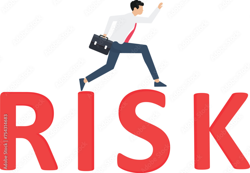 Businessman try to walk and balancing on risk word. Risk management
Businessman try to walk and balancing on risk word. Risk management