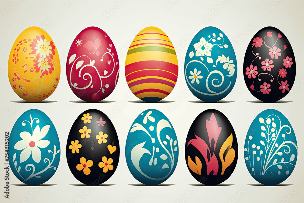 Colorful Easter Eggs Vector. 3D Render Set of Eggs on Isolated Background