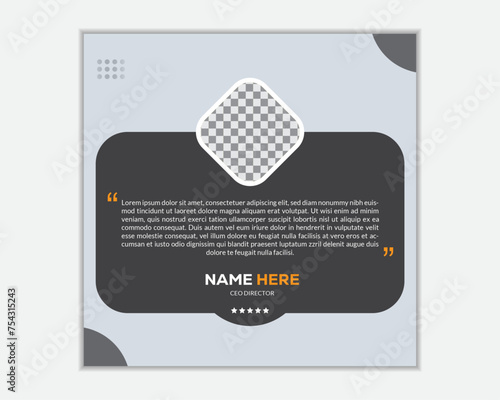 Modern and creative client testimonial social media post design. Customer service feedback review