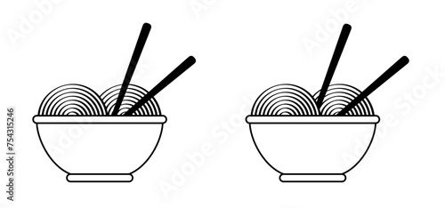 Two bowl and eating chopsticks. thai, Japanese or Asian cuisine.Cartoon bowl and eating chopsticks or Chinese chopsticks. In Chinese, chopsticks means kuizi. Food, sushi, noodles. Thai, Japanese or As
