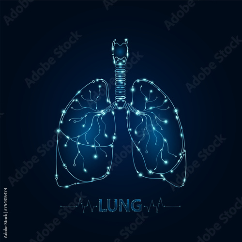 Lung human in electronic form glowing between information connecting lines. Medical science of technology digital hi tech. Futuristic digital circuit board innovative health care. Vector EPS10.