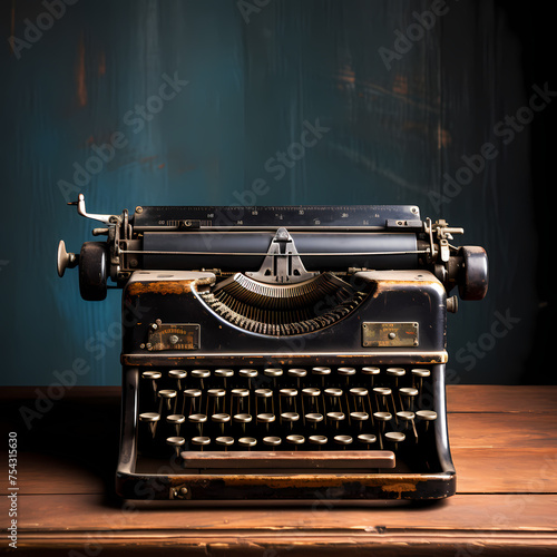 Vintage typewriter on a rustic wooden desk.