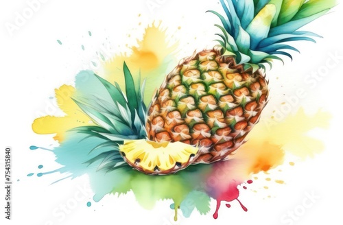 Pineapple painted in watercolor