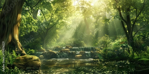 Beautiful fantasy tropical forest nature landscape
