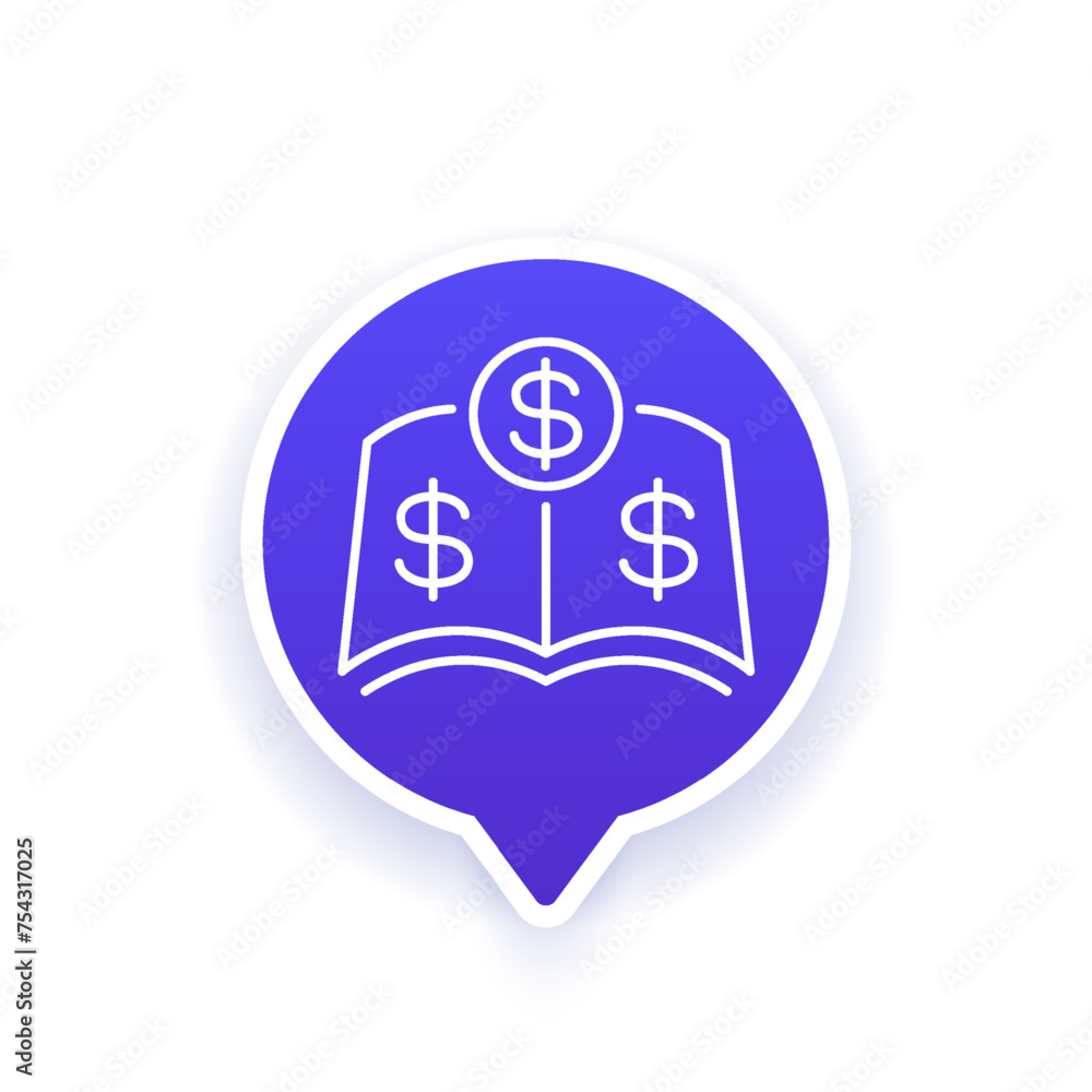 Financial literacy icon with a book in line style Financial literacy icon with a book in line style