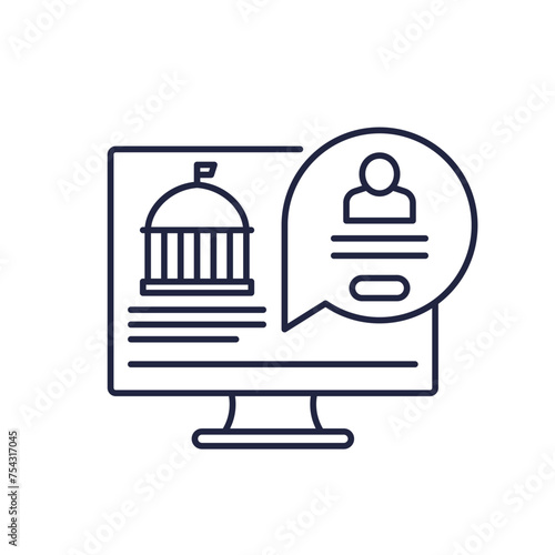 Electronic government line icon, login to e-gov service vector