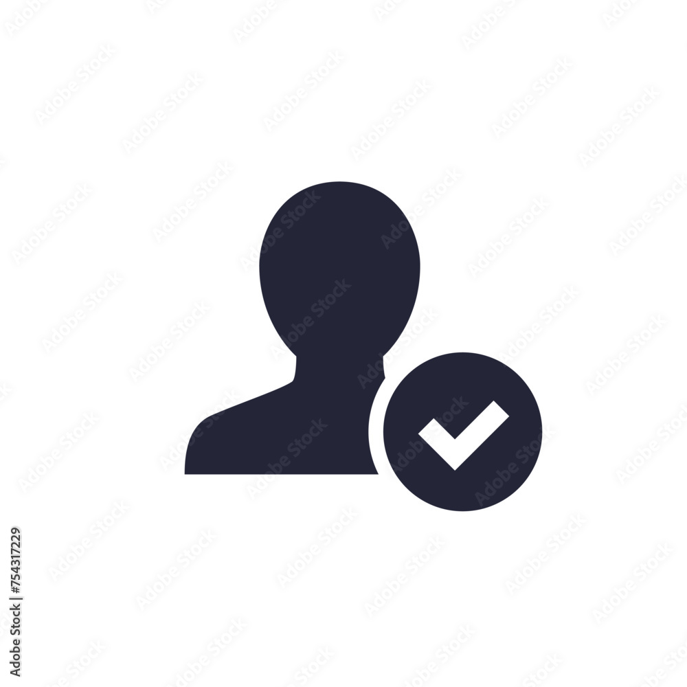 Account verified icon with user and check mark Account verified icon with user and check mark