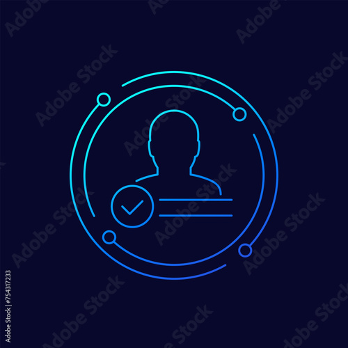 Account verified icon, user and check mark linear design