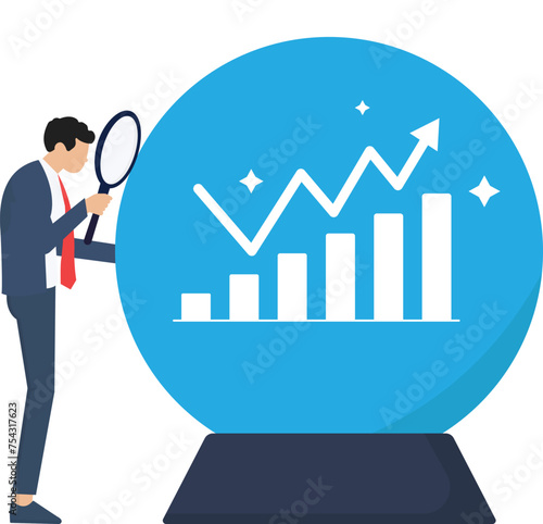 Forecast or prediction, investment opportunity, analysis stock market or economic direction, trend or business vision concept, businessman predict the future


