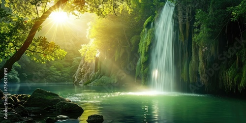 Beautiful waterfall in green tropical forest © Classy designs