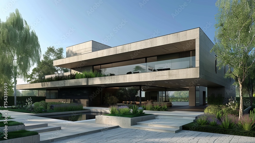Modern real estate exterior architecture of luxury home in beautiful villa,New architecture, beautiful modern house outdoors at sunset