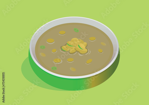 Mung bean porridge or abbreviated as "Burjo" is a sweet porridge from Indonesia made from green beans and coconut milk. This food is rich in protein low in fat and contains a lot of fiber.