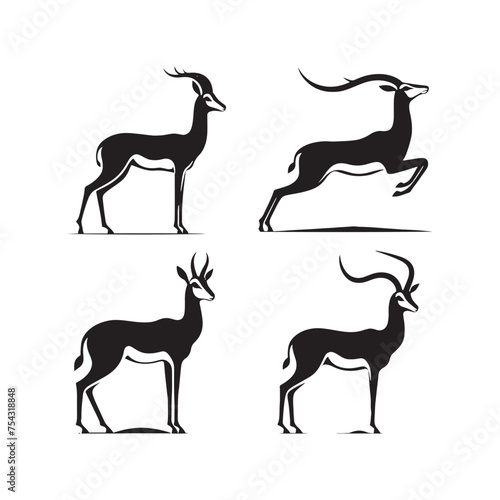 Graceful Gazelles: Vector Gazelle Silhouette Set for Elegant Wildlife Designs, Nature Illustrations, Gazelle black vector. © Wolfe 