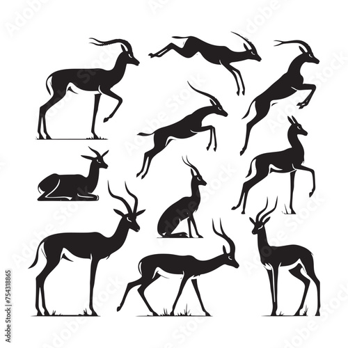 Graceful Gazelles: Vector Gazelle Silhouette Set for Elegant Wildlife Designs, Nature Illustrations, Gazelle black vector.
