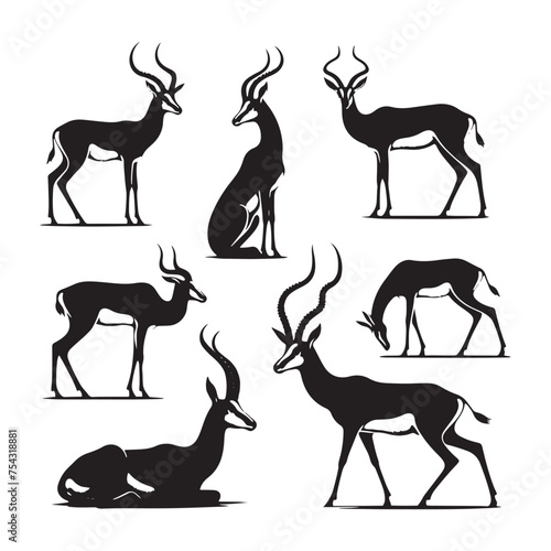 Graceful Gazelles: Vector Gazelle Silhouette Set for Elegant Wildlife Designs, Nature Illustrations, Gazelle black vector.
