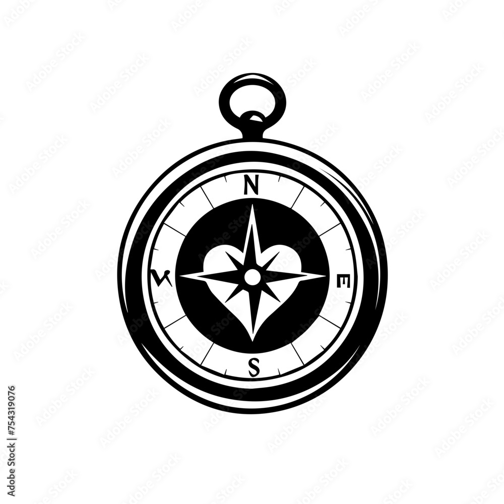 Romantic Compass Vector with Heart Symbol