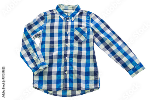 Plaid blue shirt isolated on white