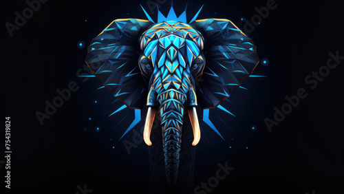 Vivid Digital Art: elefant Snorting in Neon Color Illustration
