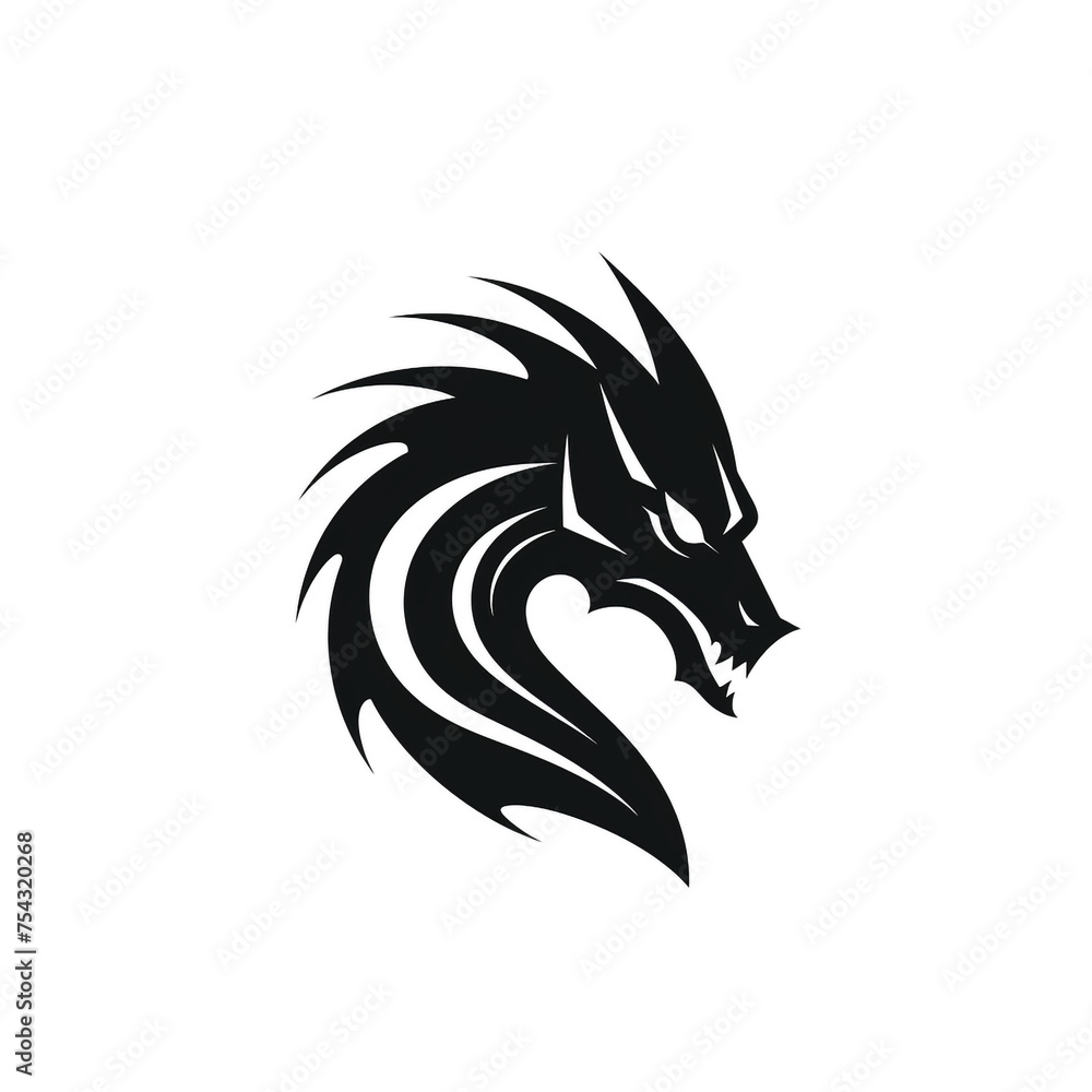 Fototapeta premium Dragon black icon on a white background in minimalism сreated with Generative Ai