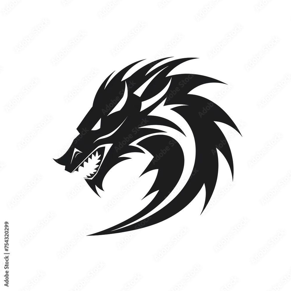 Dragon black icon on a white background in minimalism сreated with Generative Ai Dragon black icon on a white background in minimalism сreated with Generative Ai