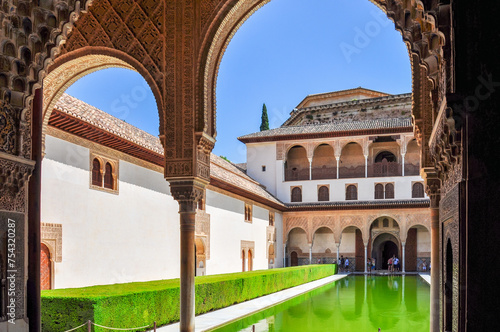 Court of the Myrtles in Nasrid Palace in Alhambra, Granada, Spain
