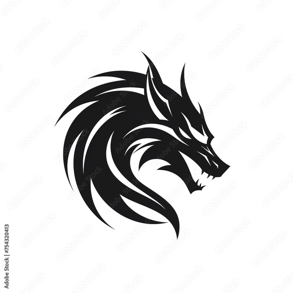 Dragon black icon on a white background in minimalism сreated with Generative Ai Dragon black icon on a white background in minimalism сreated with Generative Ai