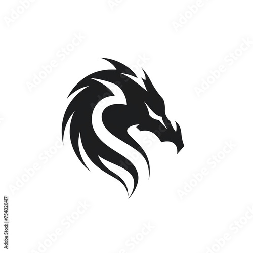 Dragon black icon on a white background in minimalism сreated with Generative Ai © Andrii Yablonskyi