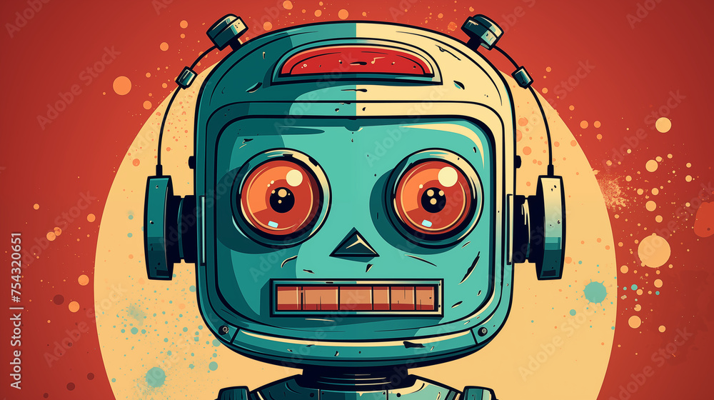 Fototapeta premium Cheerful Retro Robot Floating in Space