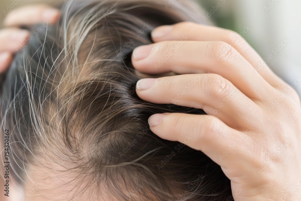 Man with hair loss problems closeup. Alopecia balding hairs on man scalp Man with hair loss problems closeup. Alopecia balding hairs on man scalp