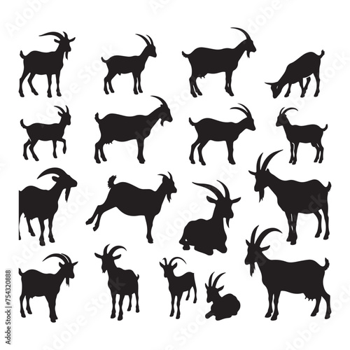 Mountain Majesty: Vector Goat Silhouette Collection for Nature Designs, Wildlife Illustrations, and Outdoor-themed Artwork. © Wolfe 