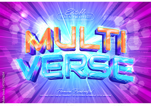 Multiverse 3D vector text effect graphic style. Editable vector headline and title template.